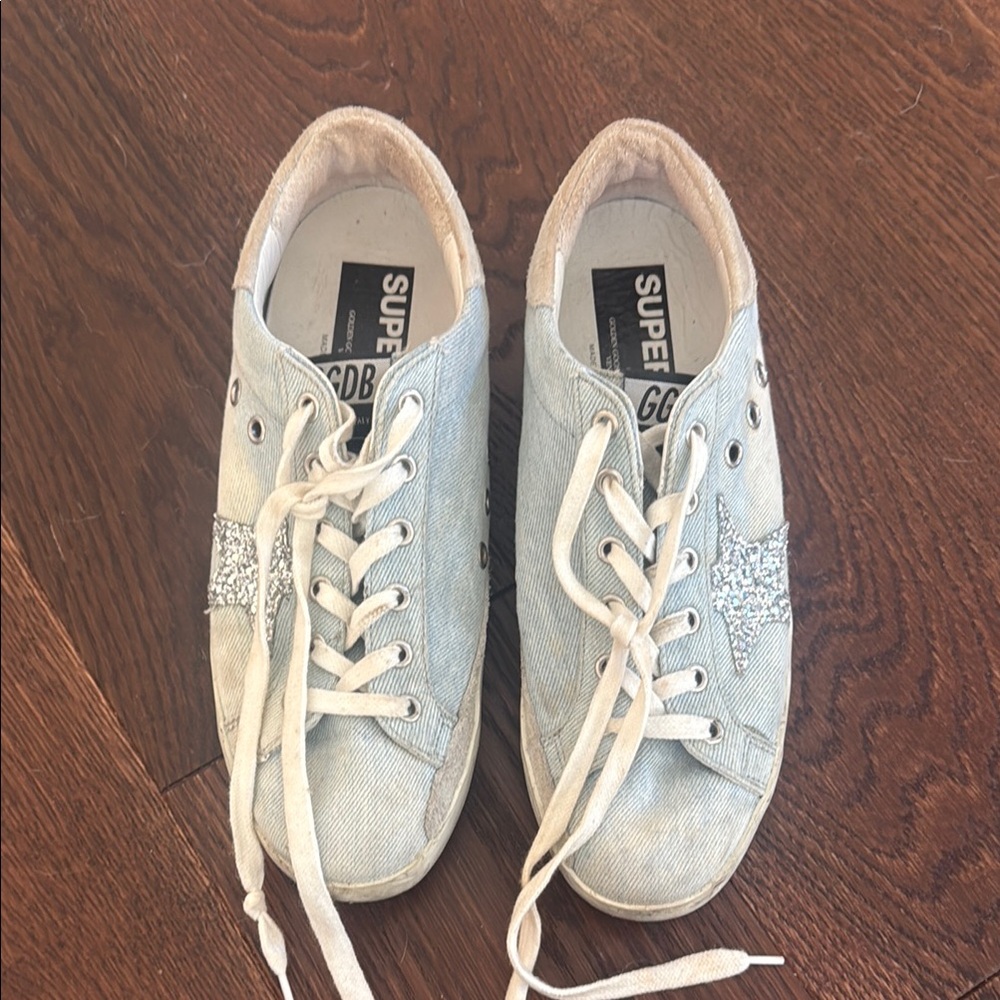 Golden Goose Light Blue Glitter Star Sneakers